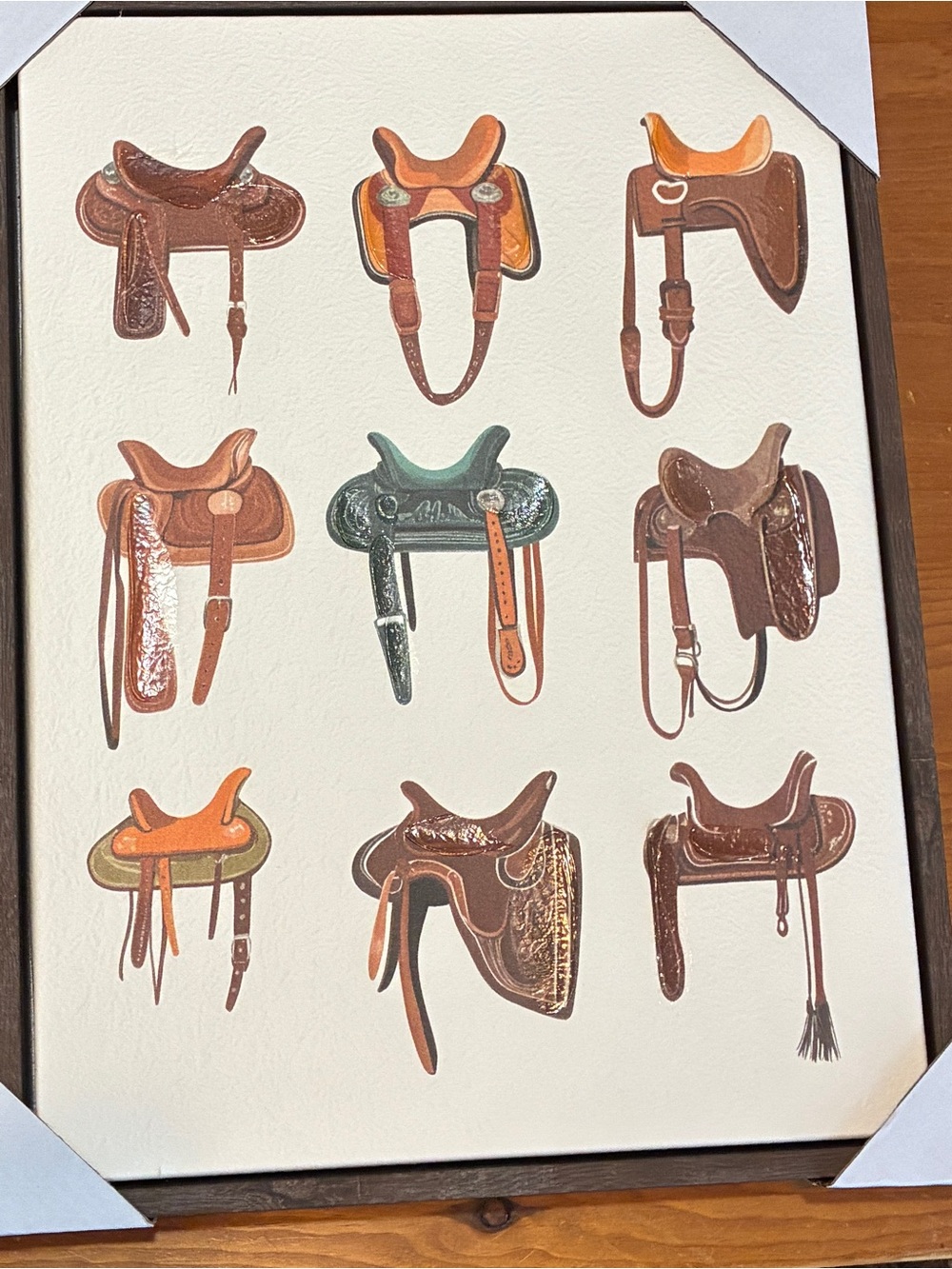 Leather Saddle Art Print - Brown & Green Home Wall Decor